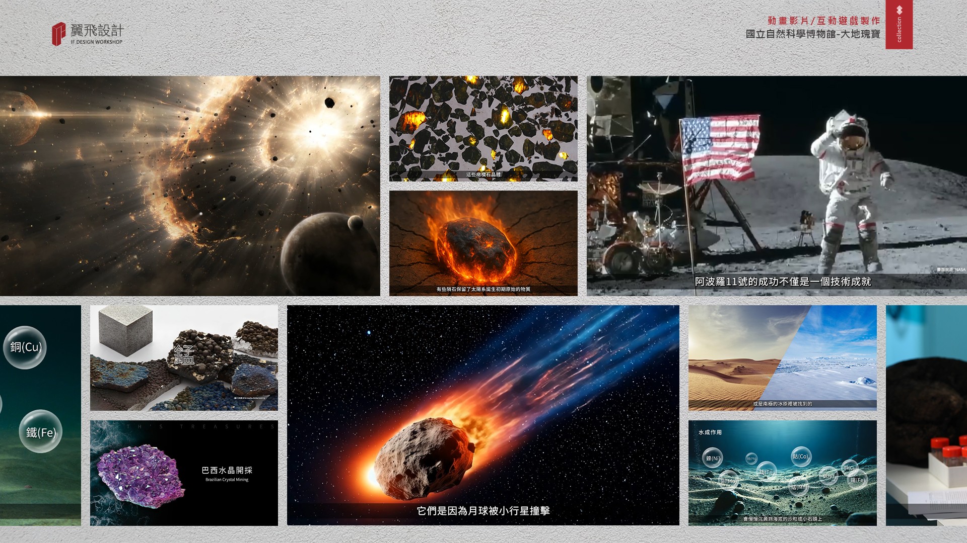 翼飛設計、國立自然科學博物館、科博館、影片、授權、3D、2D、大地瑰寶、礦石、隕石、台中、展覽、多媒體、礦物、晶體、寶石